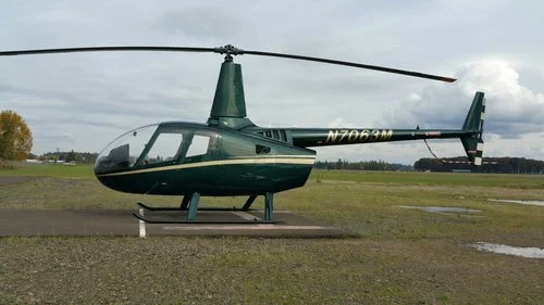Robinson R-66 turbine helicopter on the pad