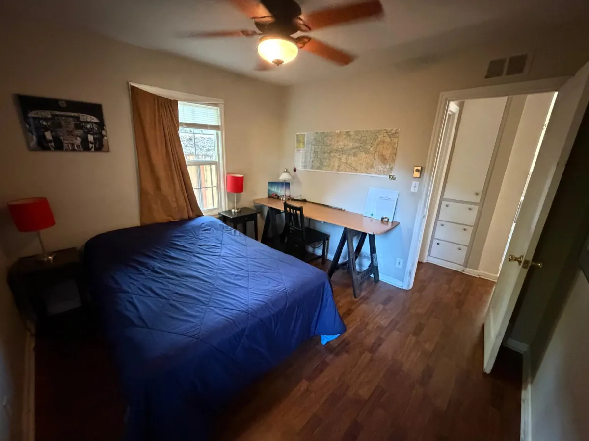 Bedroom with desk in the left unit of the JTH duplex